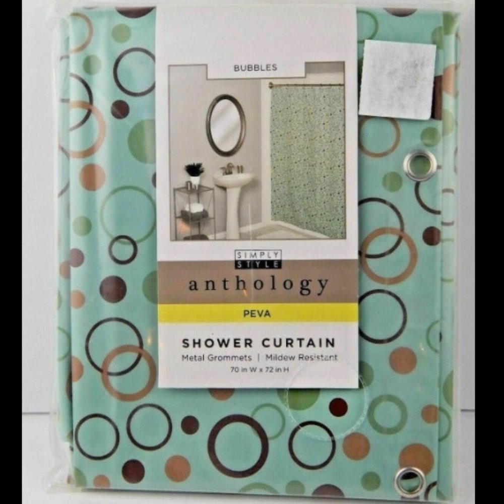 NEW, Zenith Vinyl Shower Curtain Bubbles Meta